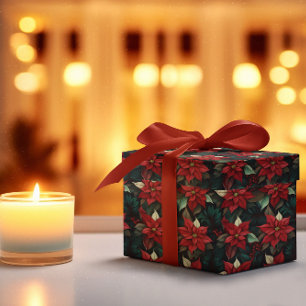 Dark Moody Poinsettia Floral Winter Holiday Geschenkpapier