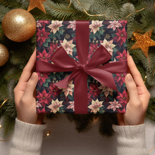 Dark Moody Poinsettia Floral Winter Holiday Geschenkpapier