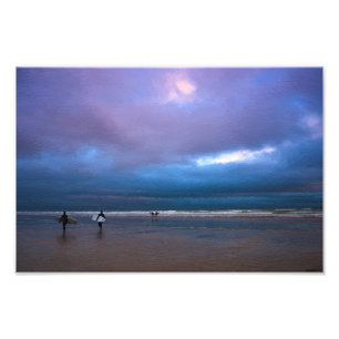 Dark moody purple sky seascape oil painting fotodruck