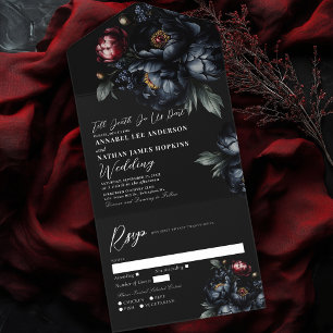 Dark Moody Romantic Black Peony Gothic Wedding All In One Einladung