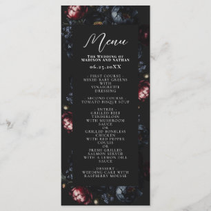 Dark Moody Romantic Black Peony Gothic Wedding Menükarte
