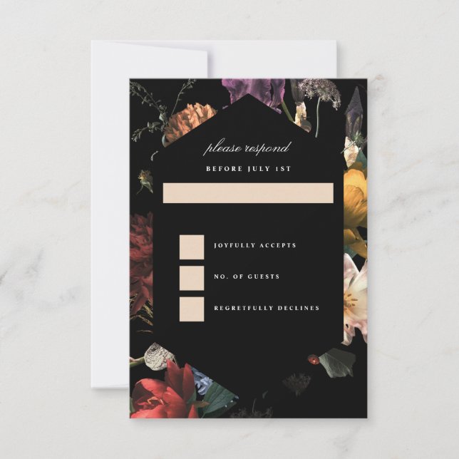 Dark Moody Romantic Floral Dutch Painterly RSVP Karte (Vorderseite)