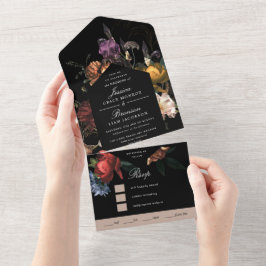 Dark Moody Romantic Floral Dutch Painterly Wedding All In One Einladung