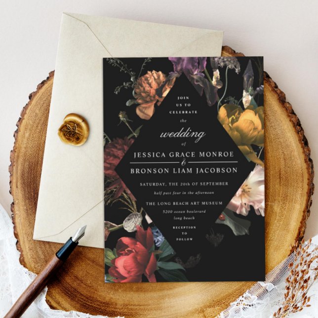 Dark Moody Romantic Floral Dutch Painterly Wedding Einladung (Von Creator hochgeladen)