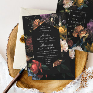 Dark Moody Romantic Floral Dutch Painterly Wedding Einladung