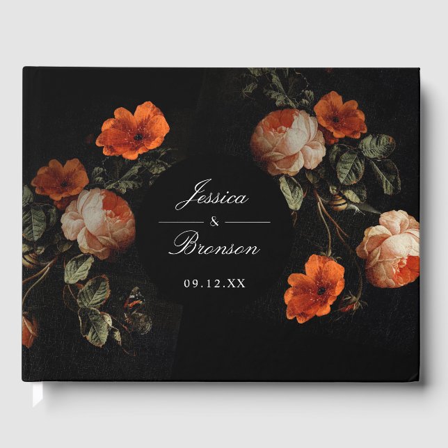 Dark Moody Romantic Floral Dutch Painterly Wedding Gästebuch (Vorderseite)
