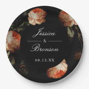 Dark Moody Romantic Floral Dutch Painterly Wedding Pappteller