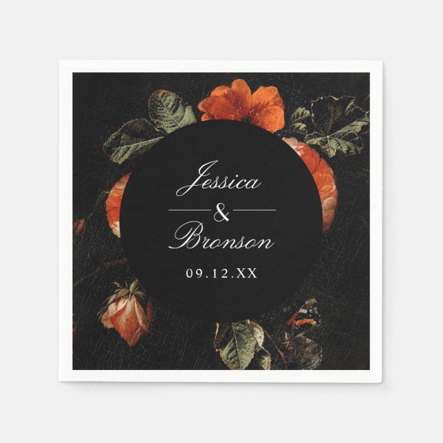 Dark Moody Romantic Floral Dutch Painterly Wedding Serviette (Vorderseite)