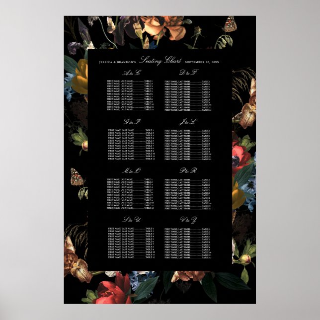 Dark Moody Romantic Floral Dutch Wedding Seating Poster (Vorne)