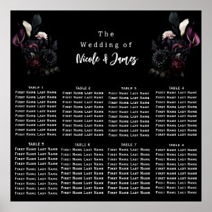 Dark Moody Romantic Floral Wedding Chart Poster