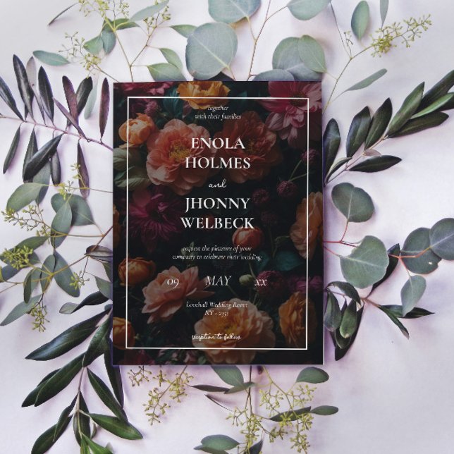 Dark Moody Romantic Floral Wedding Einladung (Dark Moody Romantic Floral Wedding Invitation)