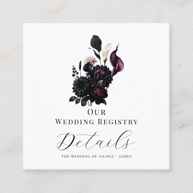 Dark Moody Romantic Floral Wedding Registry QR Quadratische Visitenkarte (Vorderseite)
