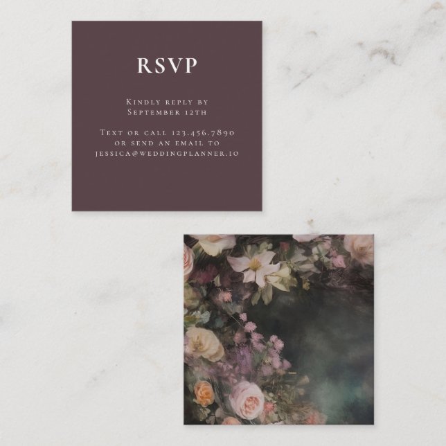 Dark Moody Romantic Floral Wedding RSVP Begleitkarte (Vorne/Hinten)