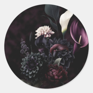 Dark Moody Romantic Floral Wedding Runder Aufkleber
