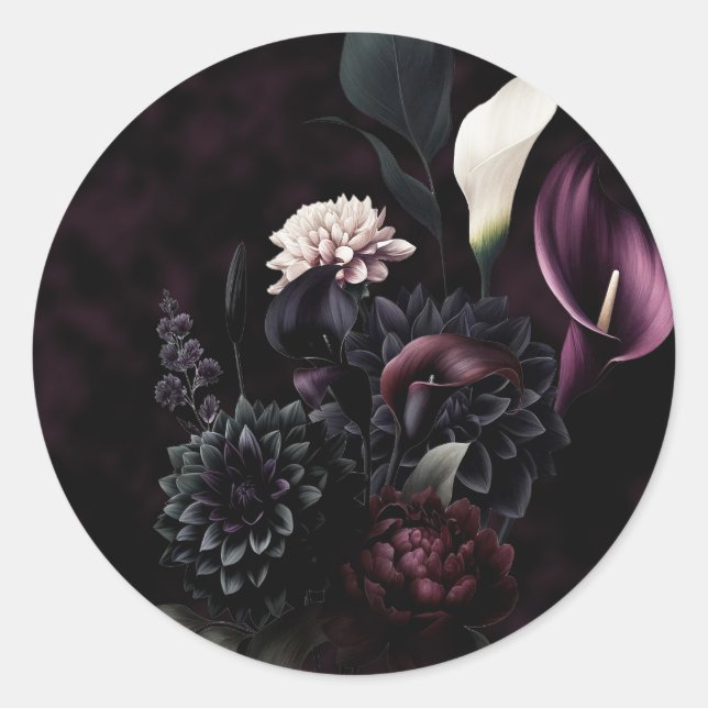 Dark Moody Romantic Floral Wedding Runder Aufkleber (Vorderseite)