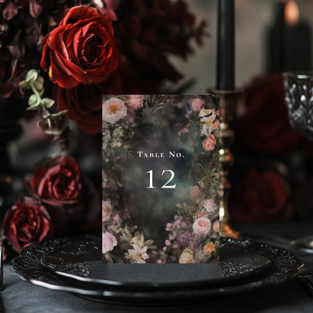 Dark Moody Romantic Floral Wedding Willkommen Tischnummer (Von Creator hochgeladen)