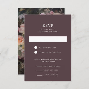 Dark Moody Romantic Floral Wedeption RSVP Karte
