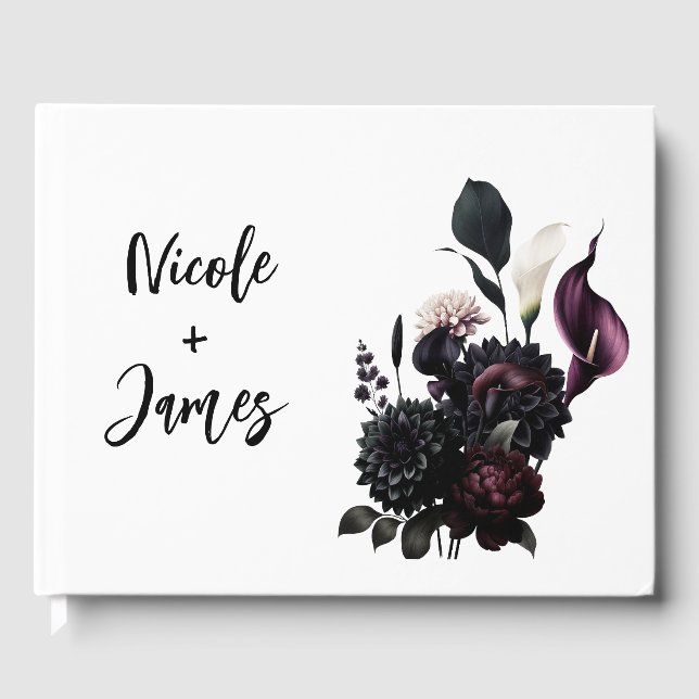 Dark Moody Romantic Floral White Wedding Gästebuch (Vorderseite)