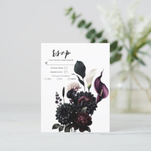 Dark Moody Romantic Floral White Wedding RSVP Einladung