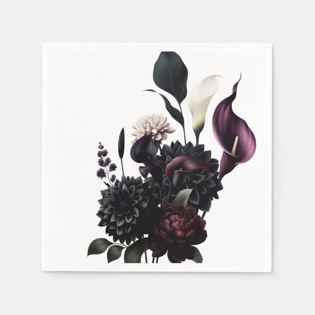Dark Moody Romantic Floral White Wedding Serviette (Vorderseite)