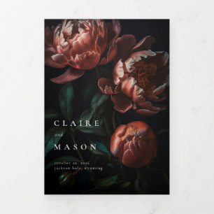 Dark Moody Romantic Gothic Blume Hochzeit Dreifach Gefaltete Einladung