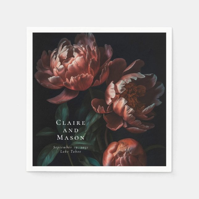 Dark Moody Romantic Gothic Blume Hochzeit Serviette (Vorderseite)