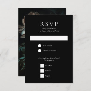Dark Moody Romantic Peony Blume Hochzeit RSVP Karte