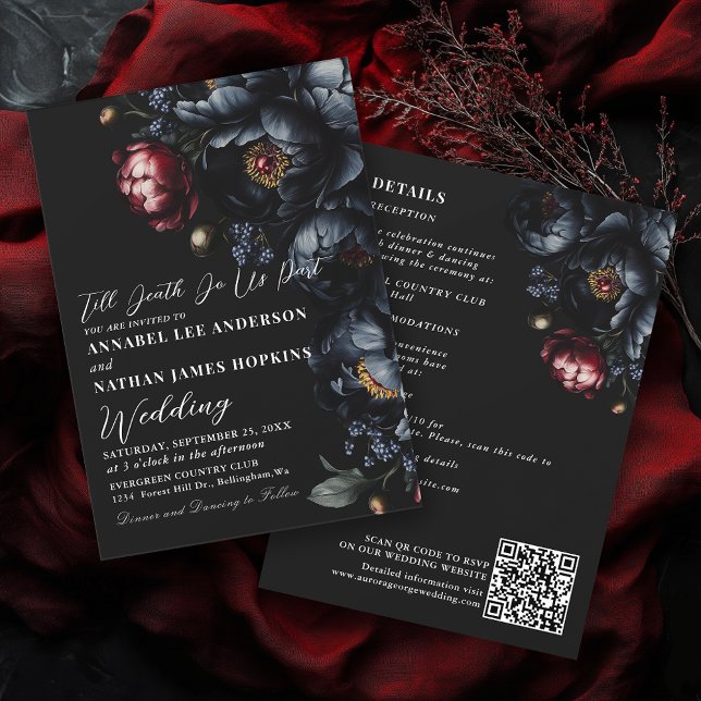 Dark Moody Romantic Peony Gothic Wedding QR Code Einladung (Von Creator hochgeladen)