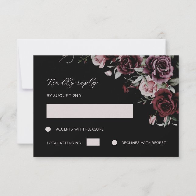 Dark Moody Romantic Watercolor Roses RSVP Karte (Vorderseite)