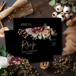 Dark Moody Rose Fall Winter Floral Wedding Rsvp Postkarte