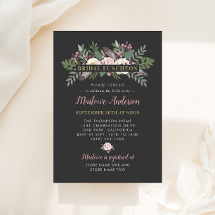 Dark Moody Rose Pink Floral Boho Bridal Luncheon Einladung