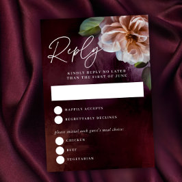Dark + Moody Rustic Floral Wedding Repcard RSVP Karte