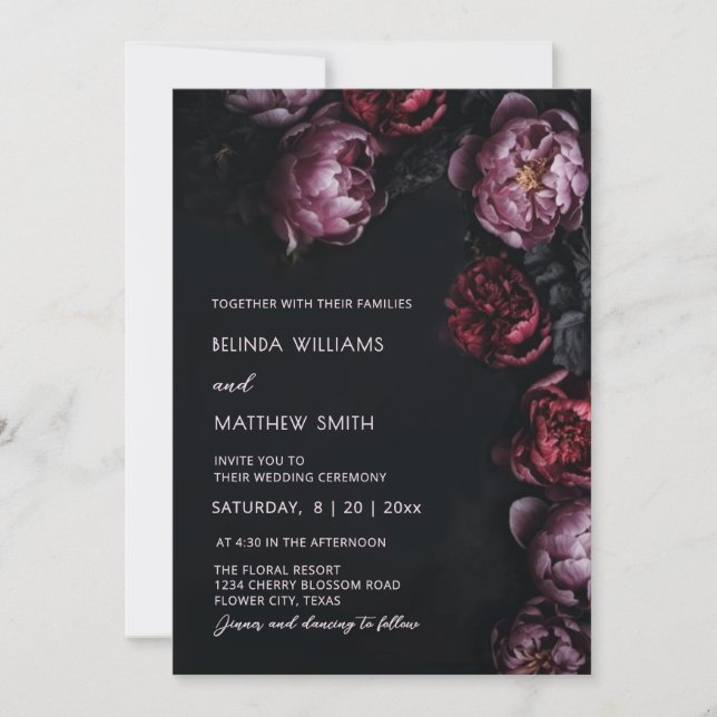 Dark Moody  Textured Flowers Wedding Invitation Einladung (Vorderseite)