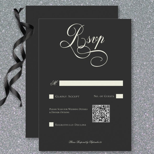 Dark Moody Viktorianisch Moon & Sun Wedding QR Cod RSVP Karte (Dark Moody Victorian Moon & Sun Wedding QR Code RSVP Card)
