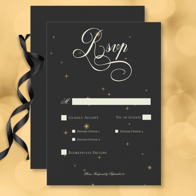 Dark Moody Viktorianisch Stars Hochzeitsessen RSVP Karte (Dark Moody Victorian Stars Wedding Dinner RSVP Card)