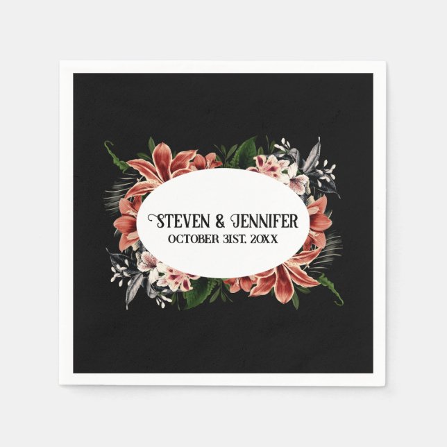 Dark & Moody Wedding Napkins Personalisierte Namen Serviette (Vorderseite)