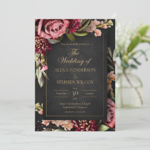 Dark Moody Winter Floral Wedding Einladung
