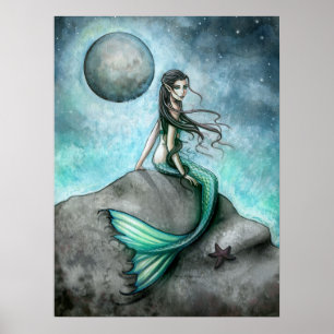 Dark Moon Mermaid Fantasy Art Poster