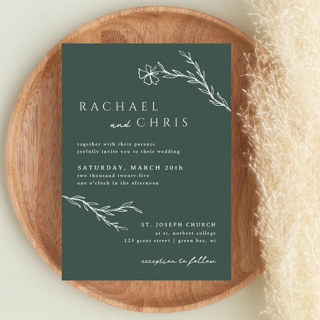 Dark Moss Emerald Green Modern Stenciled Botanic Einladung (Von Creator hochgeladen)