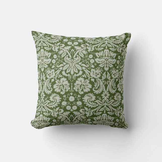 Dark Moss Green Damask Kissen (Vorderseite)