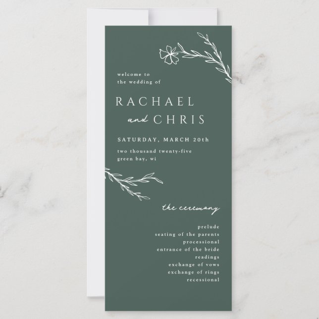 Dark Moss Green Modern Floral Botanprogramme (Vorderseite)