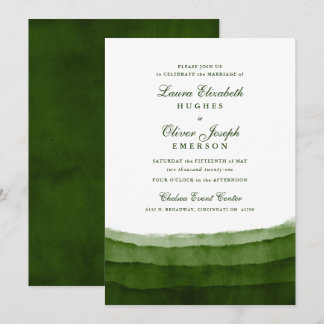 Dark Moss Green Watercolor Einladungen für Hochzei