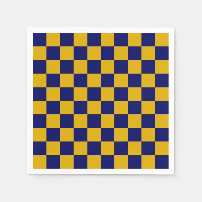 Dark Navy and Mustard Yellow Checkerboard Serviette (Vorderseite)