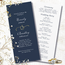 Dark Navy Background Elegant Minimal Wedding Programm