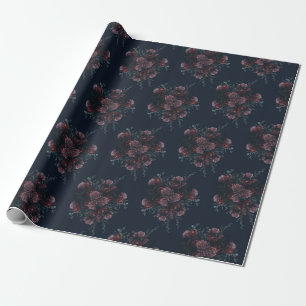 Dark Navy Blue Floral Elegant Wedding Maroon Mauve Geschenkpapier