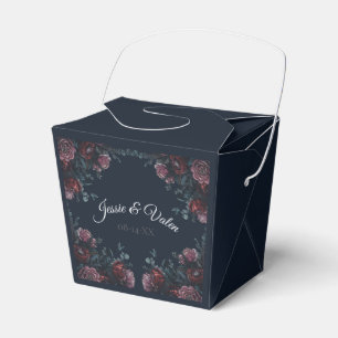 Dark Navy Blue Floral Elegant Wedding Maroon Mauve Geschenkschachtel