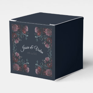 Dark Navy Blue Floral Elegant Wedding Maroon Mauve Geschenkschachtel