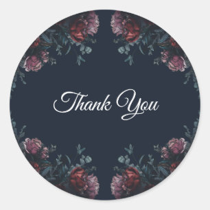 Dark Navy Blue Floral Elegant Wedding Maroon Mauve Runder Aufkleber