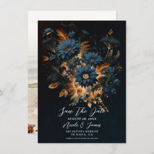 Dark Navy Blue Gold Rustic Glam Boho Save the Date Einladung