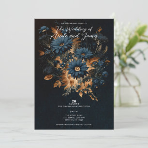 Dark Navy Blue & Gold Rustic Glam Boho Wedding Einladung